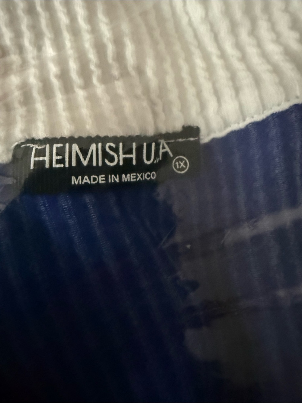 HEIMISH USA Blue Knit V-neck Sweater with White Collar and Blue Stripes 1X - Picture 9 of 9